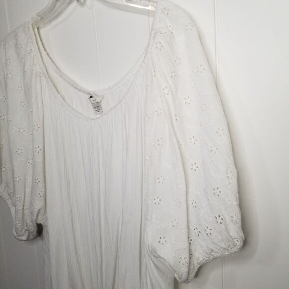 Women's Top Plus Size 22/24W White Puff Sleeve Tie Front - Picture 3 of 9